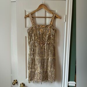 GOLD SPARKLY FRINGE MINI DRESS